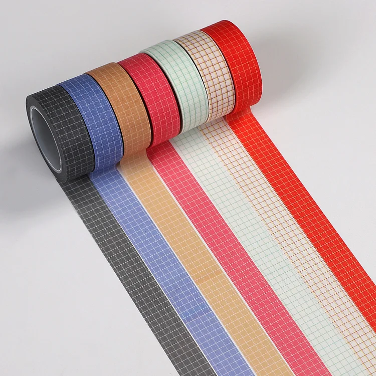 JOURNALSAY 7Pcs/Set 15mm*10m Colorful Grid DIY Scrapbooking Diary Washi Tape