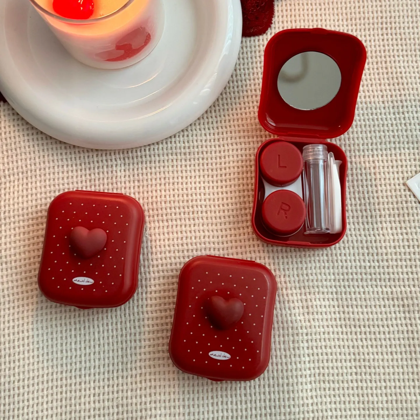 Polka Dot Heart Coloured Contact Lens Case