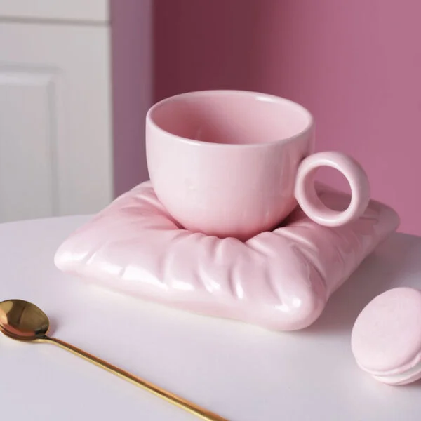 Ceramic Cup with Pillow Coaster - Creative Coffee Cup Tea Cup Saucer - Appledas