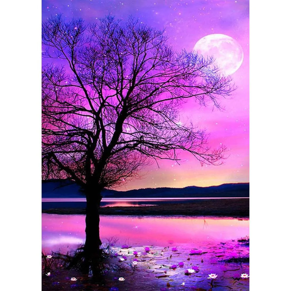 Full Round Diamond Painting - Purple Sky Tree(30*40cm)