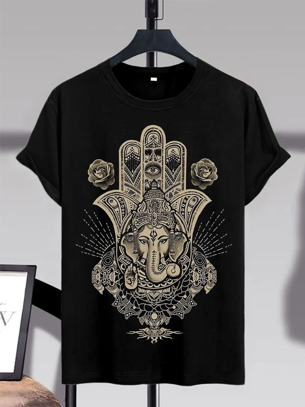 Men's Hamsa Mandala Ganesha Spiritual Art Print Casual T-Shirt