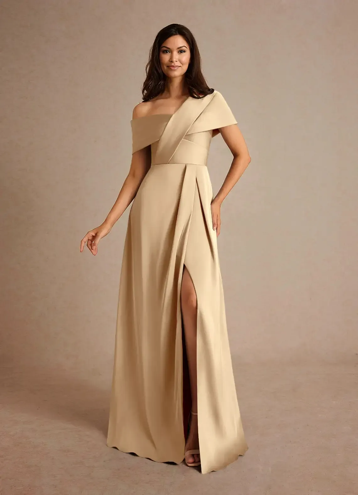 Asymmetrical Neckline One Shoulder Long A-Line Mother Of The Bride Dresses With Pleated And Side Slit | MOD0040 Wellcucu