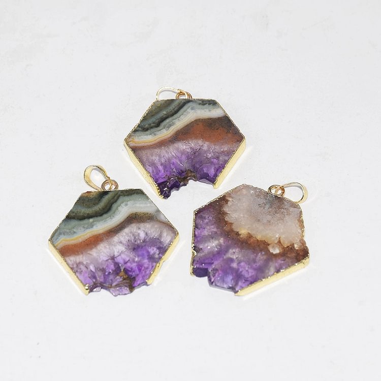 YOY-raw slab geode druzy amethysts stone pendant