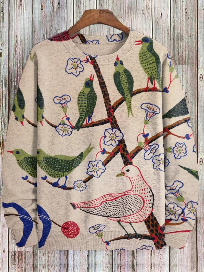 Men's Vintage Birds Flowers Art Print Casual Sweatshirt