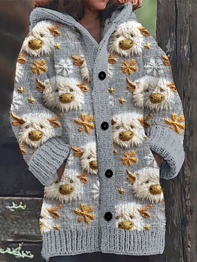 Comstylish Cute Gold Cow Western Style Wool Embroidery Print Cozy