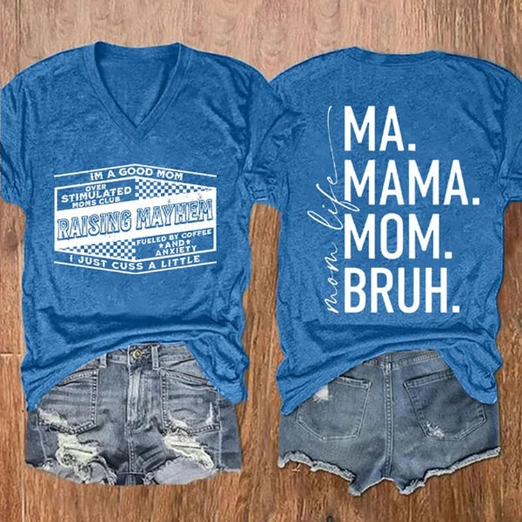 Comstylish Mother's Day Raising Mayhem Mom Life Print Casual T-Shirt
