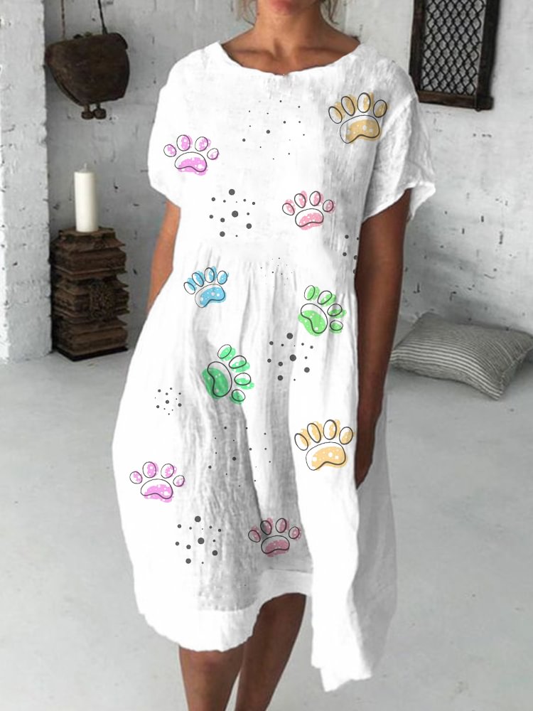 Lovely Colorful Paws Dogs Lover Midi Dress