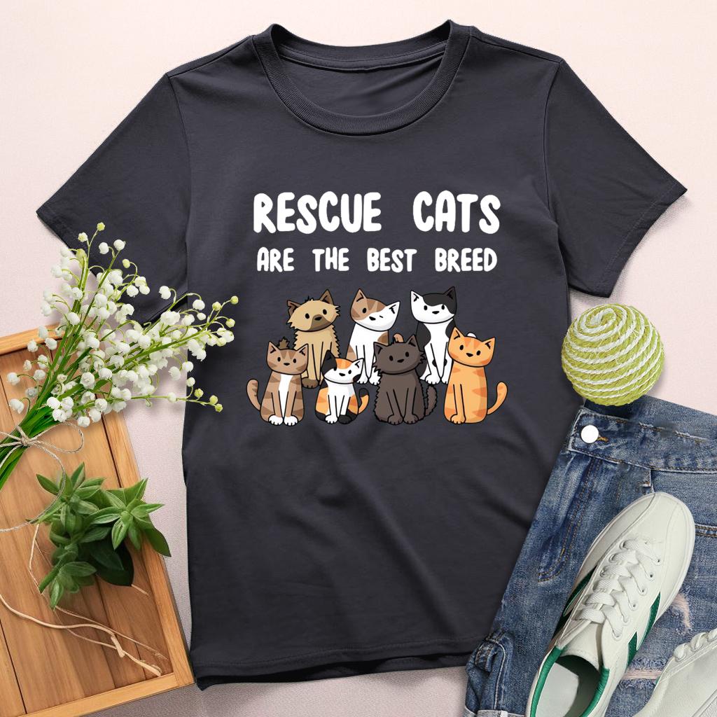 Rescue Cats are the best breed Round Neck T-shirt-0025218-Guru-buzz