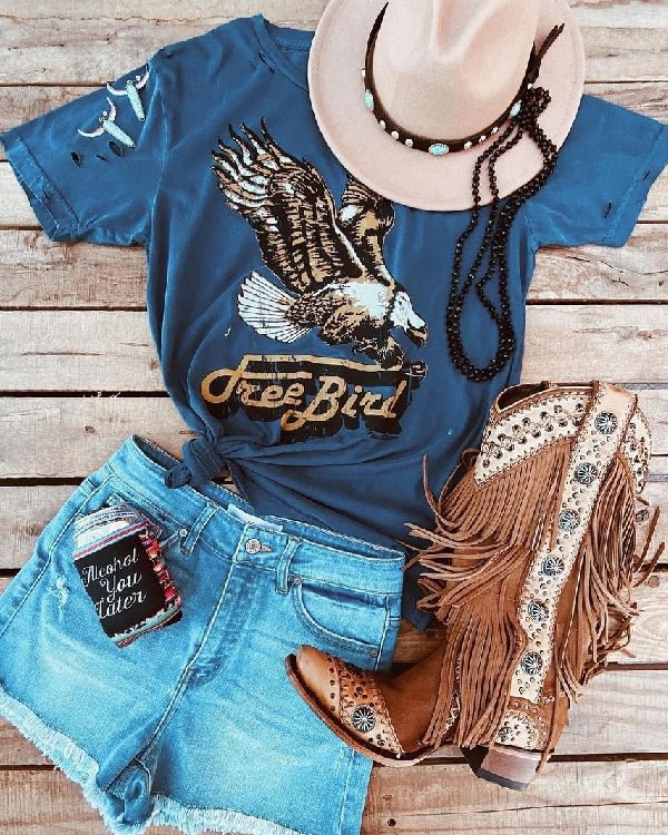 Denim Print T-shirt - Chicaggo