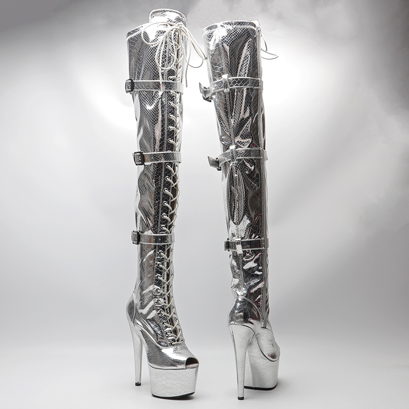 VCshoes 17CM/7inches Pole Dancing Shoes Chunky Platform High Boots Party Shoes Knee High Boots 5B
