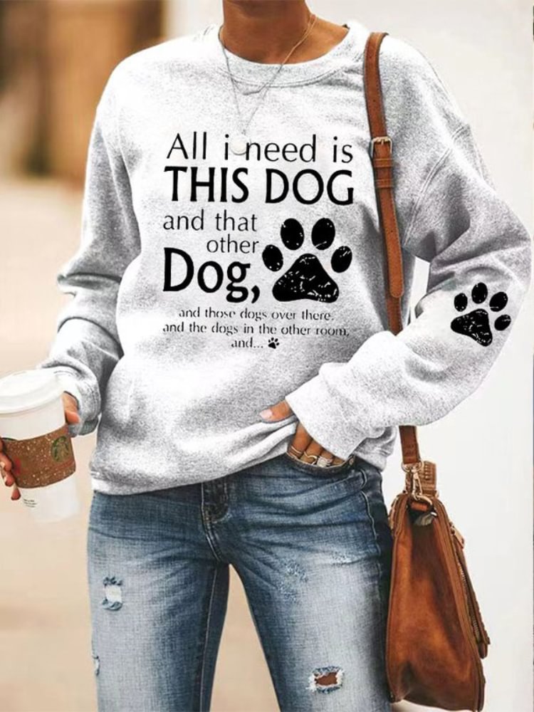 Dog Paw And Letters Print Crew Neck Sweatshirt