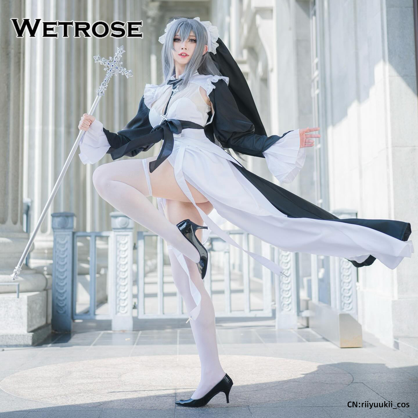 Wetrose】In Stock Sexy Nun Cosplay Costume Sexy Lingrie Role-Playing Chowbie  Authorized Battle Sister Angel Bride Wedding Dress Coswear Set Wig  Halloween Cos