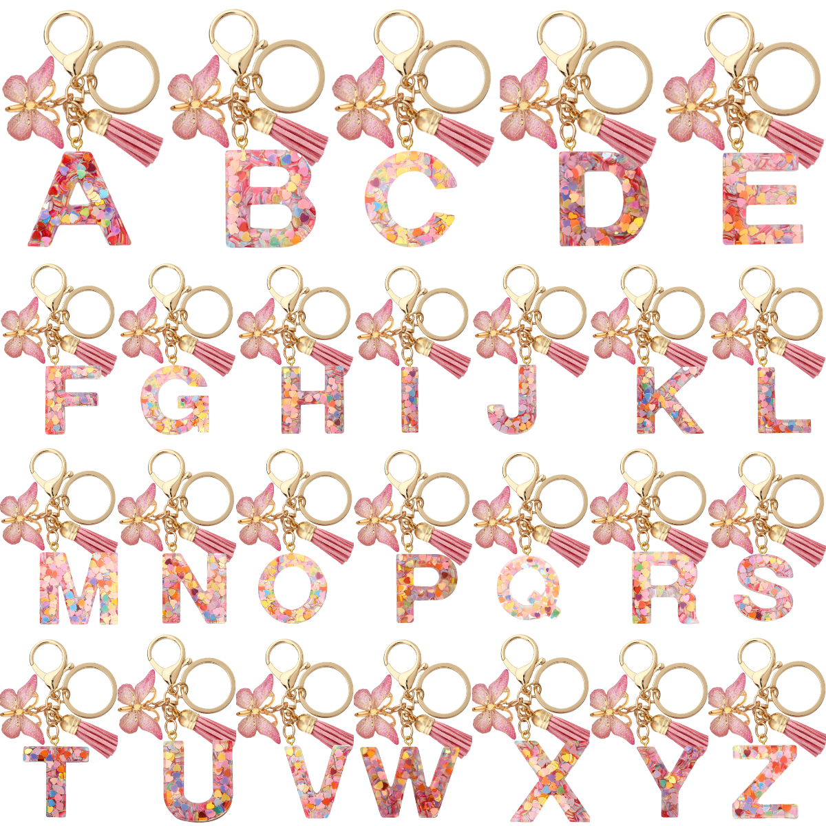 Initial Letter Keychains Alphabet Letter Keychain Pink Tassel Butterfly ...
