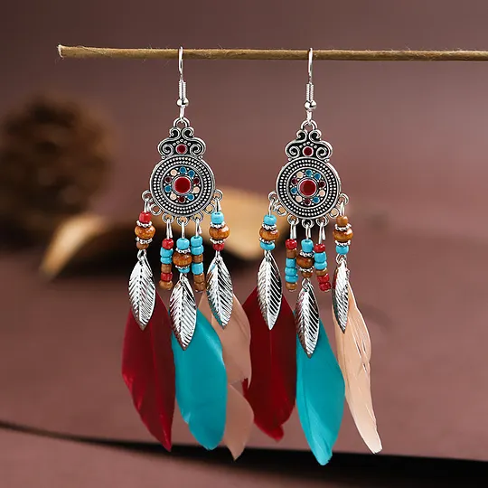 Feather Earrings Round Oil Dripping Craft Earrings Retro Ethnic Holiday Style Your Tixi Yiwu Daisy Jewelry