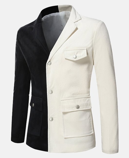 Elegant Black And White Color Blocking Single Breasted Blazer