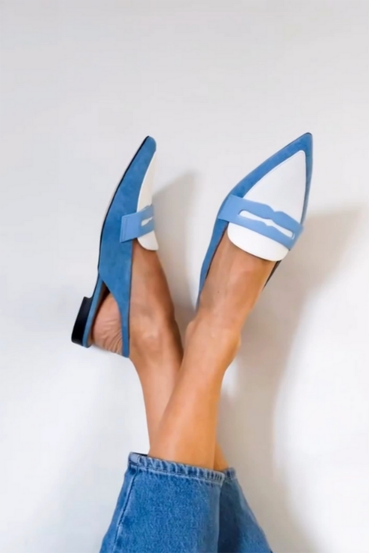 Colorblock Slingback Patchwork Pointed Toe Blue Flats