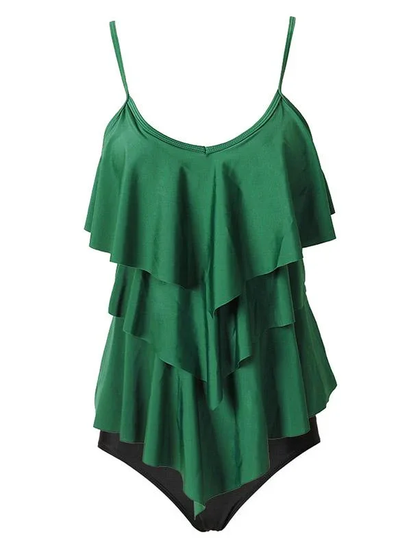 Tiered Falbala Long Section Split Bikini Swimsuit