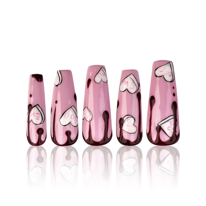 Pink Kiss Coffin Handmade Original Design Presson Nails