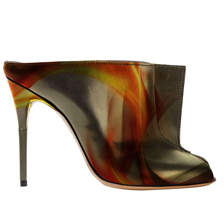 In Seaon Brown Glossy Stiletto Heels Trendy High Heel Mules |FSJ Shoes