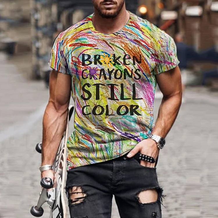 Men's Broken Crayons Still Color Print Short Sleeve T-Shirt