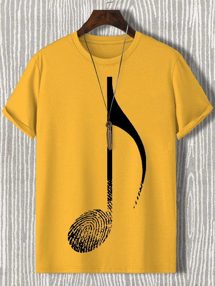 Men's Music Note Fingerprint Art Print Cotton Casual T-Shirt