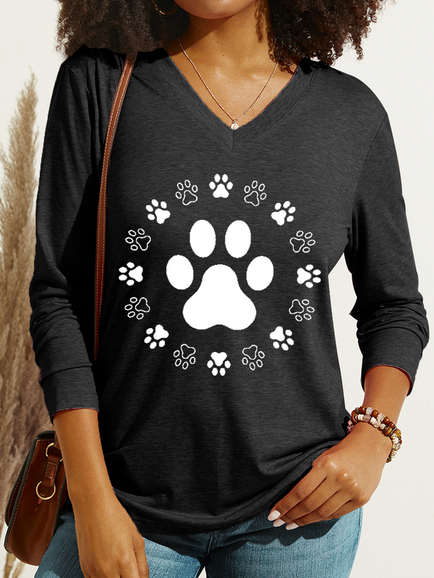 Women's Dog Paw Print Regular Fit Dog Casual Shirt socialshop