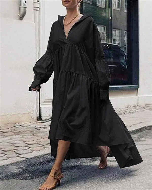 Solid V Neck Woman Fashion Maxi Dresses