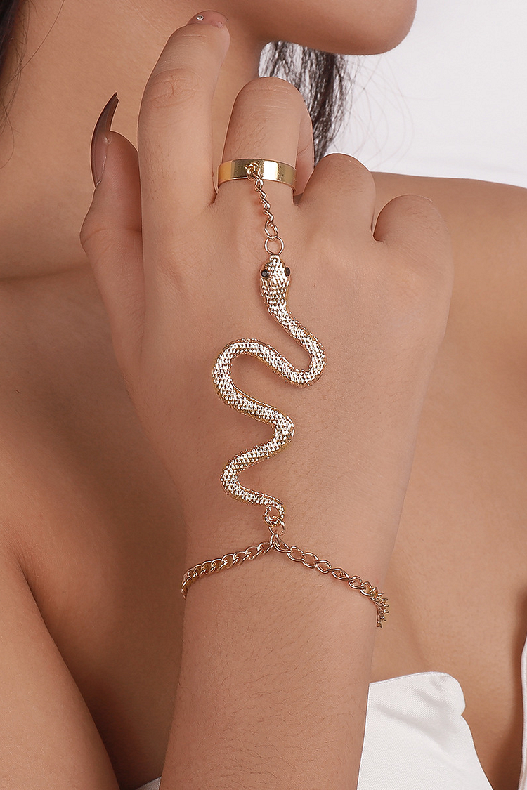 Fashionable Alloy Snake Shape Finger Linked Bracelet-Gold
