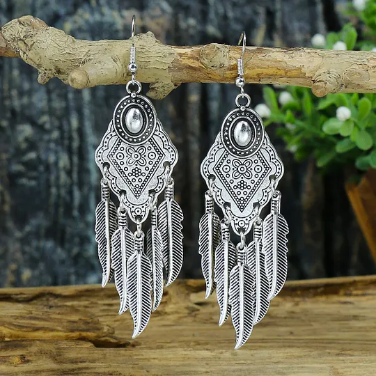 Bohemian earrings vintage national style earrings ancient silver personality exaggerated long tassel eardrop