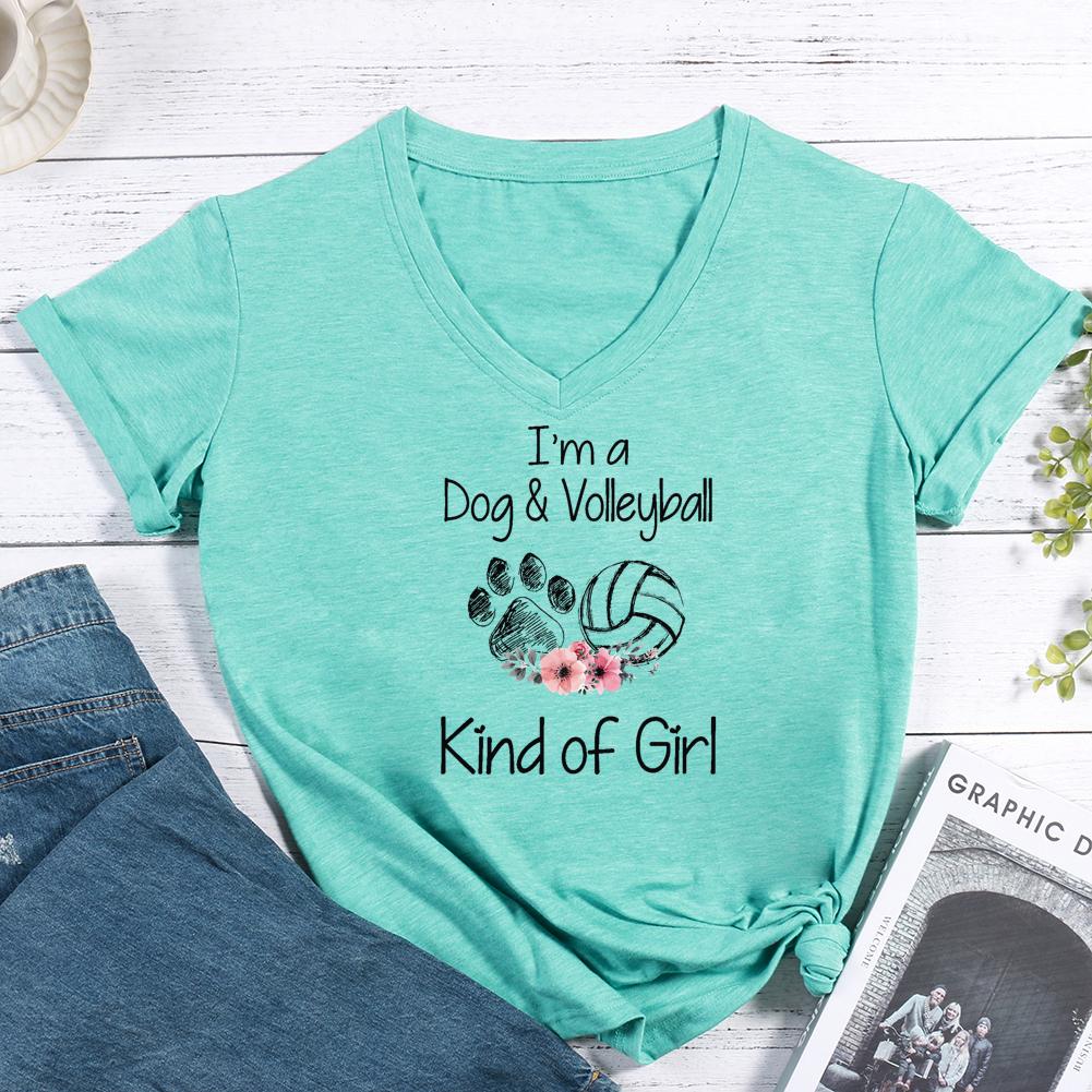 I'm a Dog and Volleyball kind of girl V-neck T Shirt-Guru-buzz