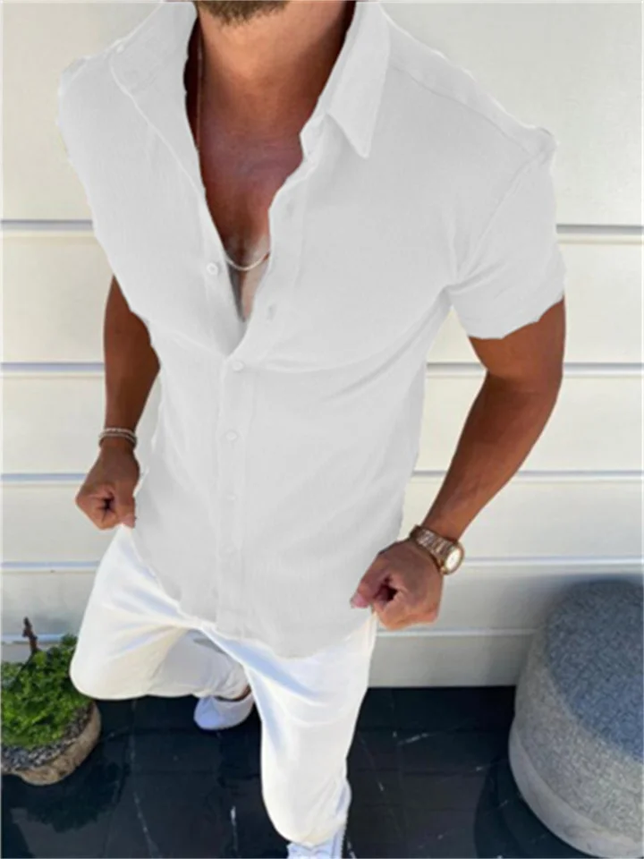Men's Shirt Solid Color Turndown Street Casual Daily Button-Down Short Sleeve Tops Basic Comfortable Lightweight Summer Shirt Holiday Vacation Fashion Style-JRSEE