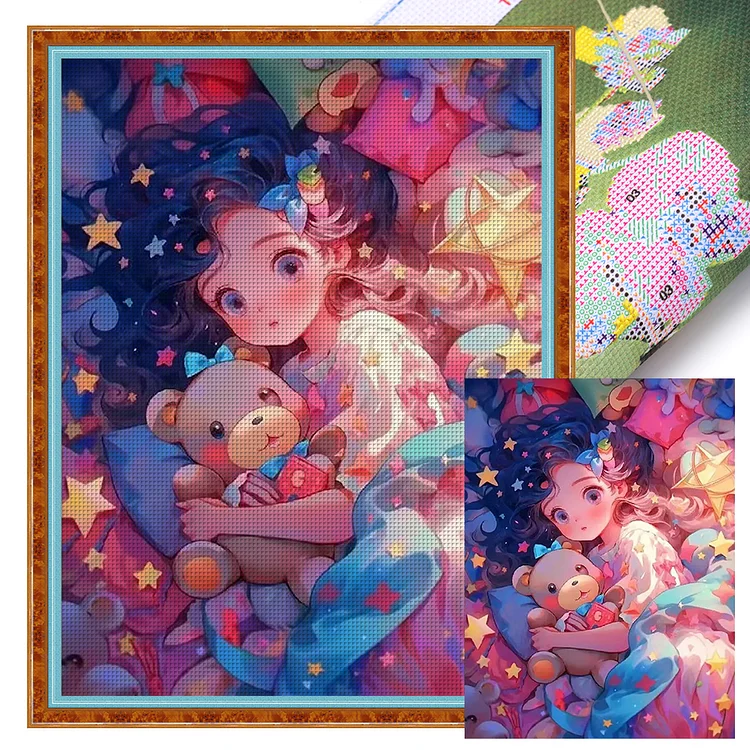 【Yishu Brand】Sweet Girl Holding A Bear 11CT Stamped Cross Stitch 45*60CM