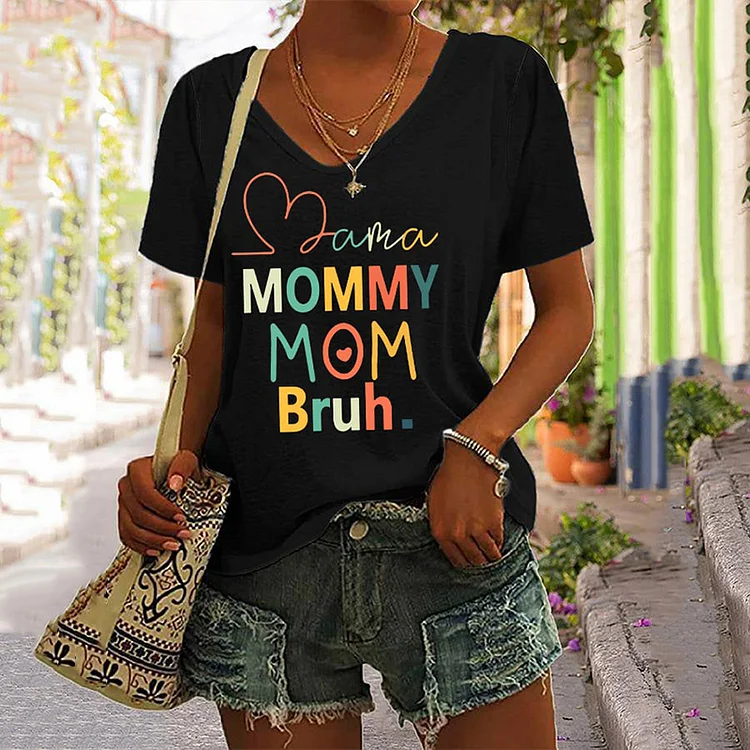 Comstylish Mother's Day Mama Mommy Mom Bruh Casual V-Neck T-Shirt