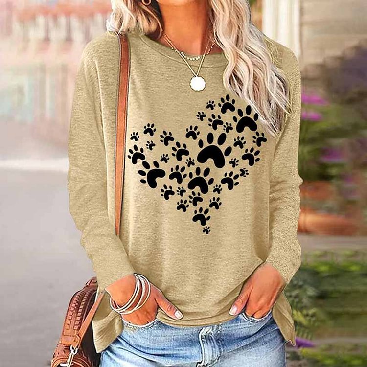 VChics Pet Lover Paw Heart Women's Long Sleeve T-Shirt