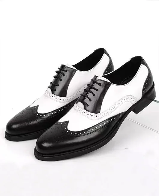 Business Color Block Point Toe Carved Dress Shoes 