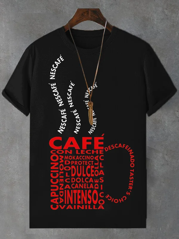 Men's Abstract Coffee Cup Print Cotton Casual T-Shirt
