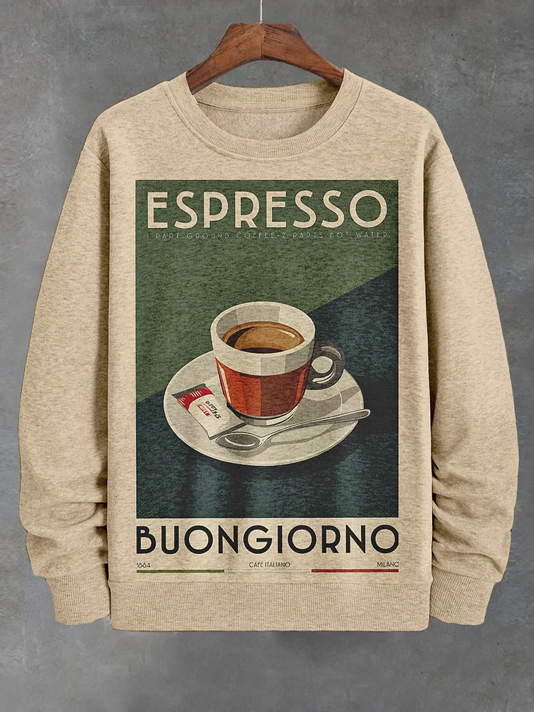 Men's Espresso Buongiorno Print Cotton Casual Sweatshirt
