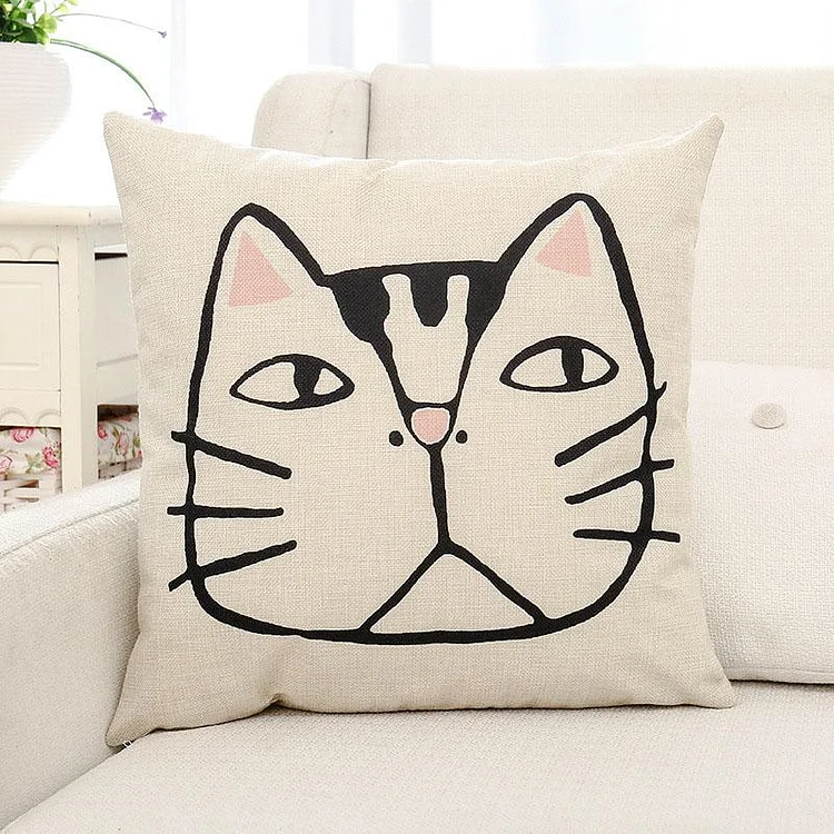 Cat Face Printed Pillow Case