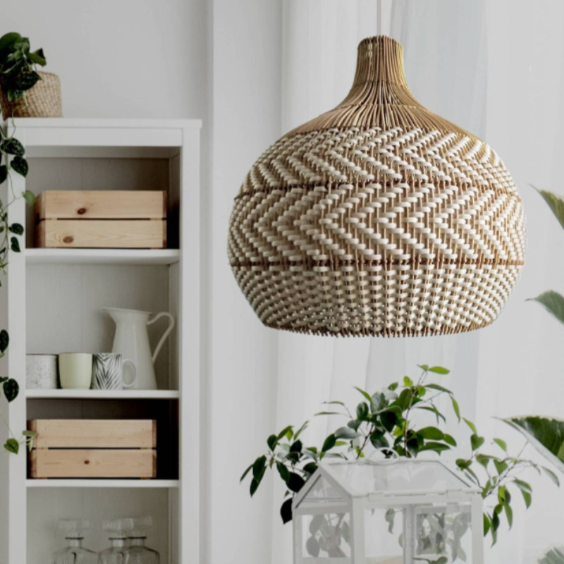 Natural Rattan Woven White Pendant Light