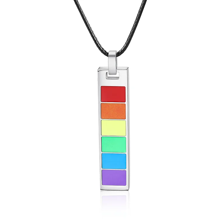 Personalized Rainbow Bar Necklace Engraved 1 Text LGBT Pride Gifts