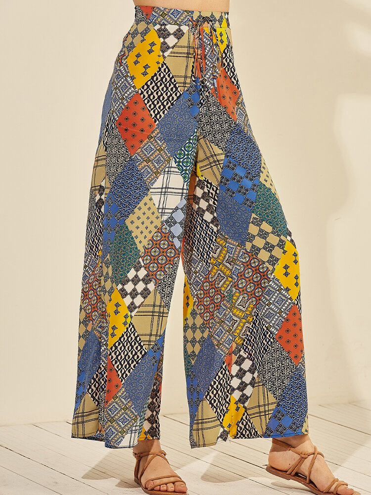 Colorful Plaid Print Drawstring Loose Long Casual Pants for Women - Shop Trendy Women's Clothing | LoverChic
