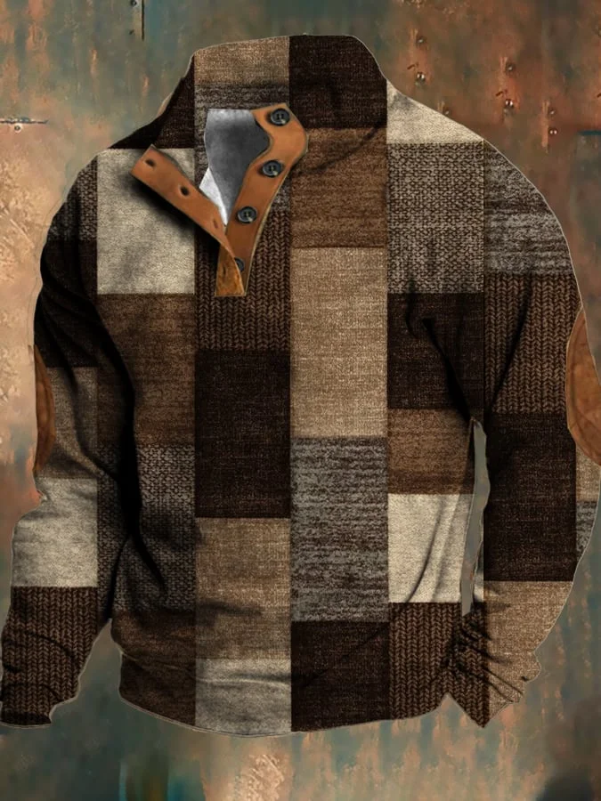 Men's retro casual woolen printed sweatshirt