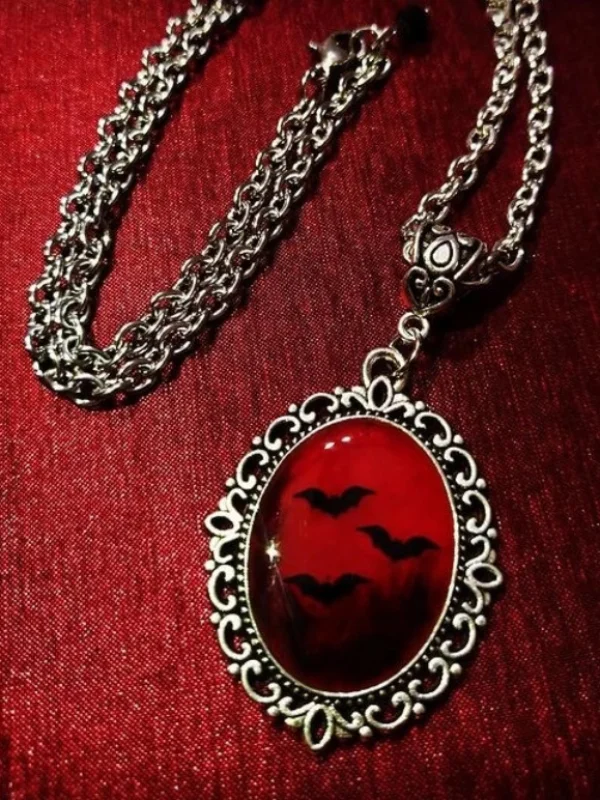 Vampire Bat Crystal Pendant Carved Necklace