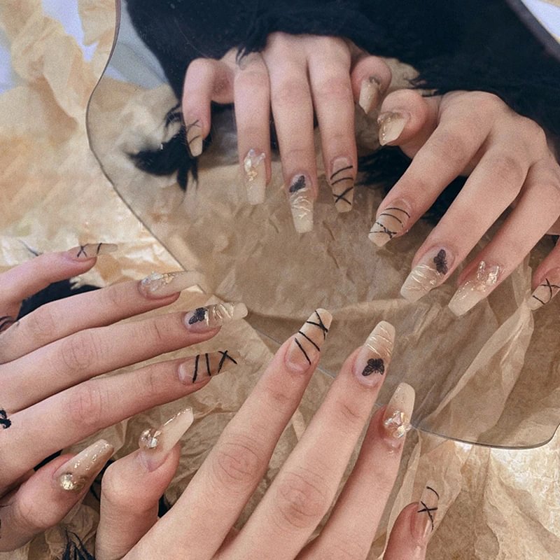 Churchf Nude Nails Set Press On Coffin Faux Ongles With Designs