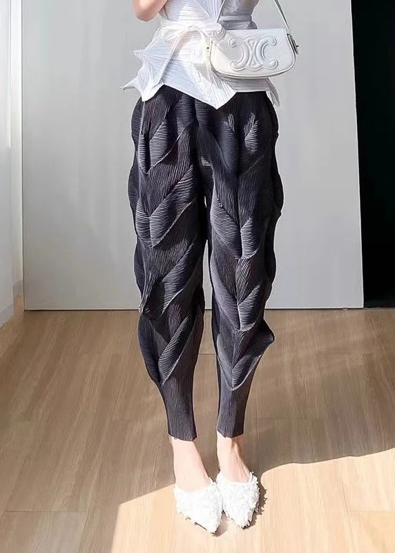 Fashion Black High Waist Wrinkled Silk Harem Pants Spring