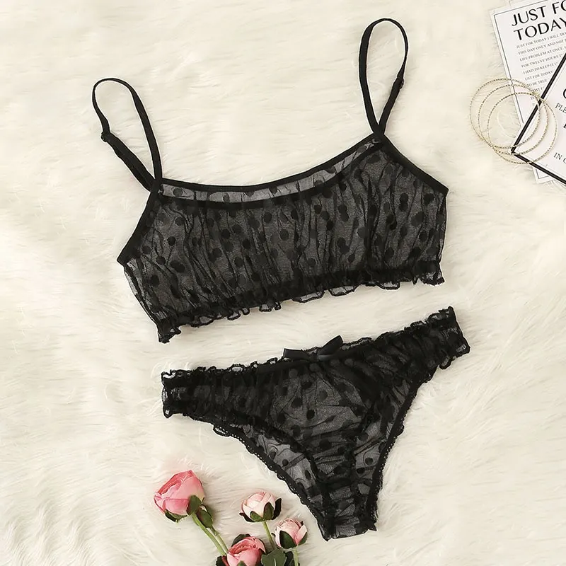 Billionm Woman Bra Set Polka Dot Lingerie Set Mesh See Through