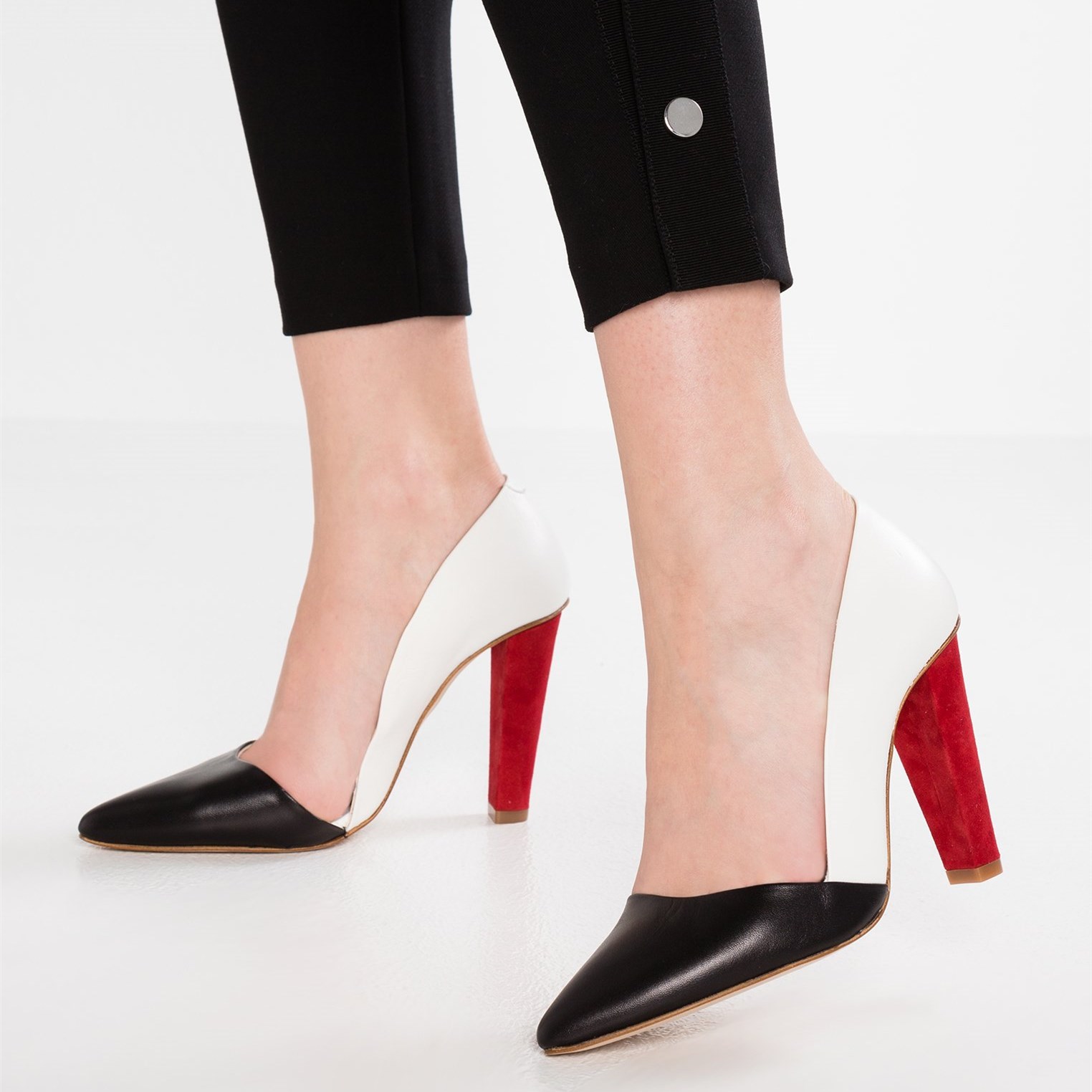 Black White Pointed Toe Cone Heel Office Pumps for Women FSJshoes