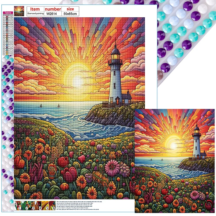 Sunrise Sea Lighthouse 50*65CM (Canvas) Full Round Drill Diamond Painting gbfke
