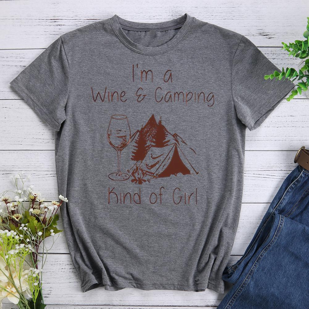 i'm a wine and camping kind of girl Round Neck T-shirt-0022535-Guru-buzz