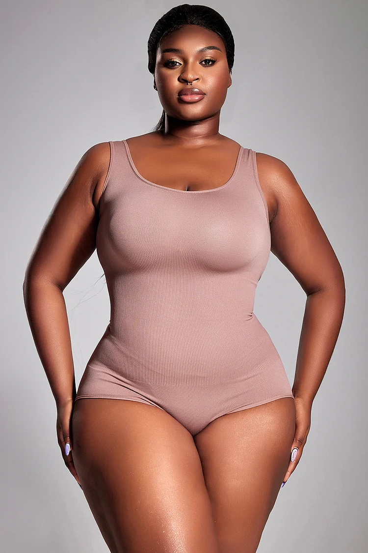 Plus Size Sport Bodysuit Mauve Solid Color Sleeveless Knitted Bodysuit [Pre-Order]